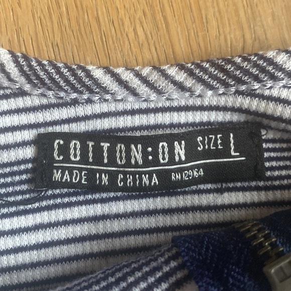 Large navy blue and white stripped tank top with a zipper - Picture 2 of 4